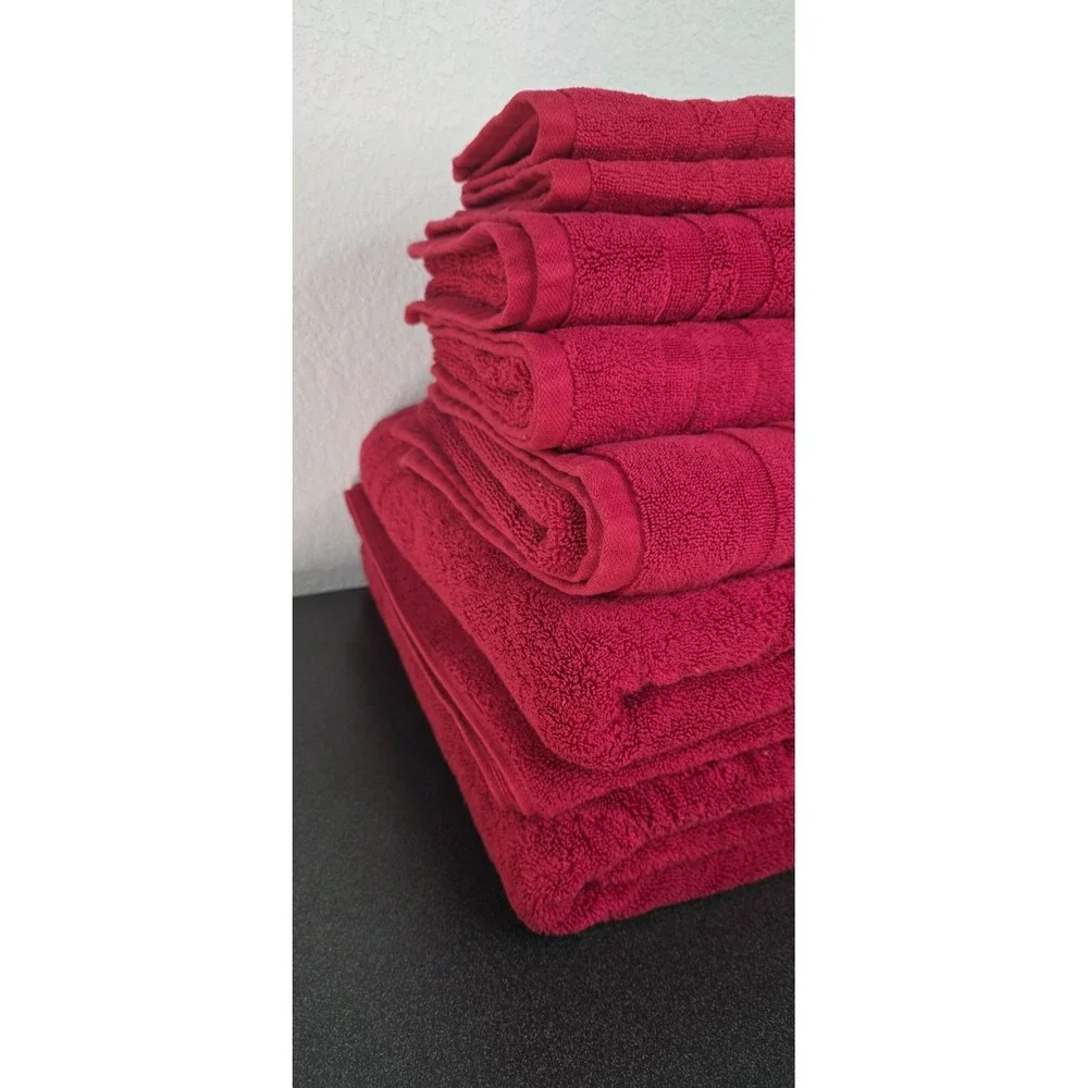 New Ralph Lauren Set 7Pc. Red USA 100% Cotton Bath Towels Rags Hand Bathroom
